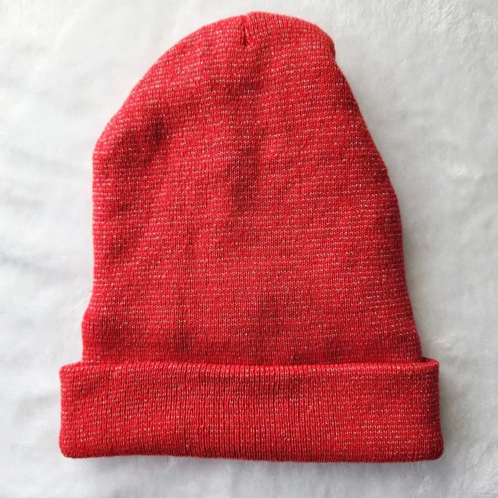 Red Metallic Wool Blend Hat Fleece Lined Beanie‎ Cozy